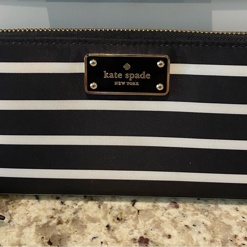 Kate Spade Black and White Striped Clutch